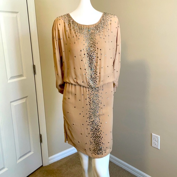 HAUTE HIPPIE Nude SILK sequin studded embellished dress ⭐️HOST PICK⭐️ small NWOT - Picture 7 of 14